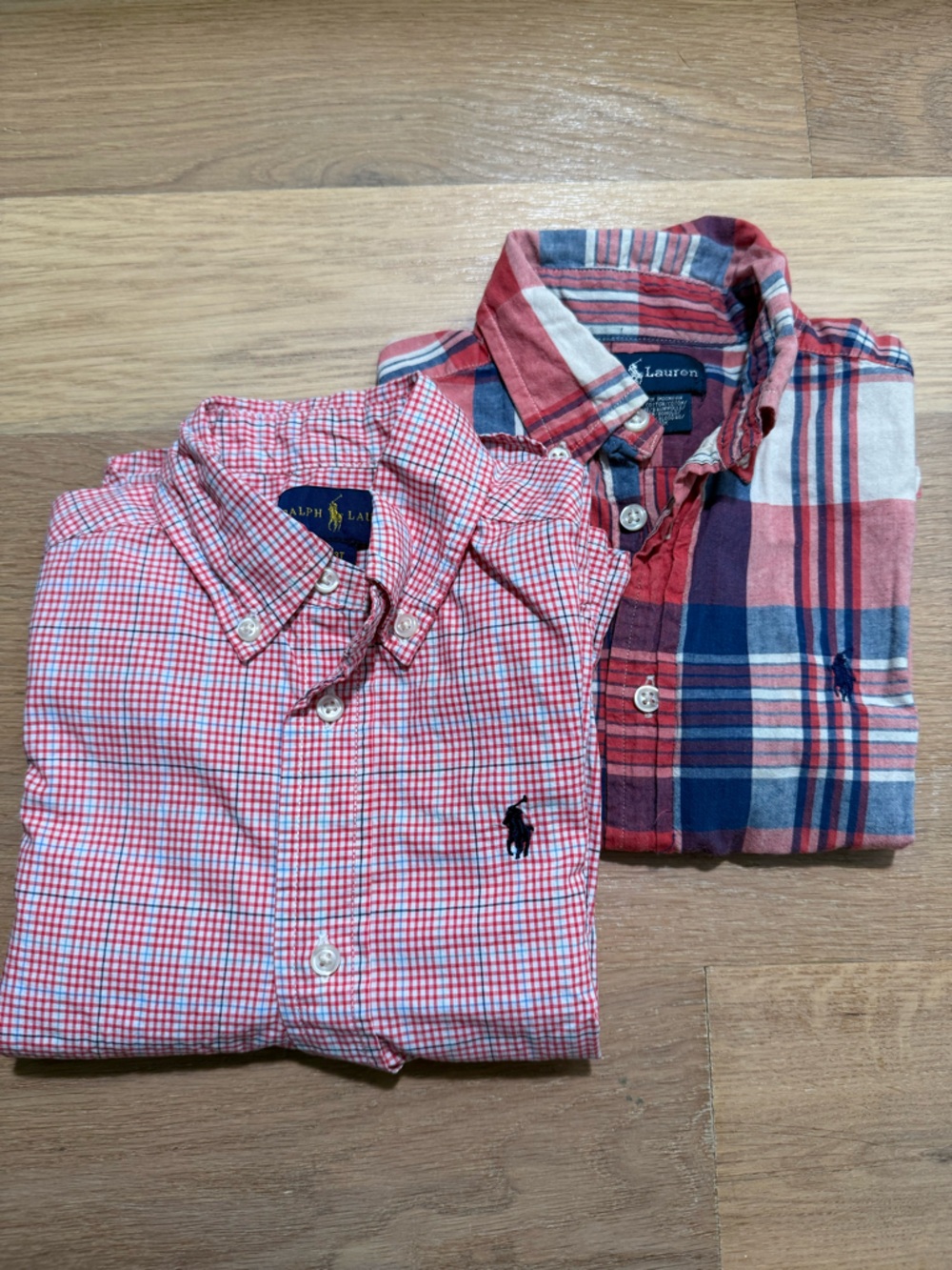 Bundle of 2 Ralph Lauren Shirts Red, Plaid Short/Long Sleeve Button-Down- Kids